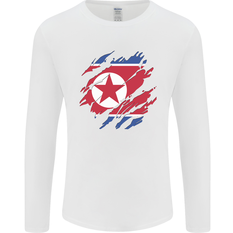 Torn North Korea Flag Korean Day Football Mens Long Sleeve T-Shirt White