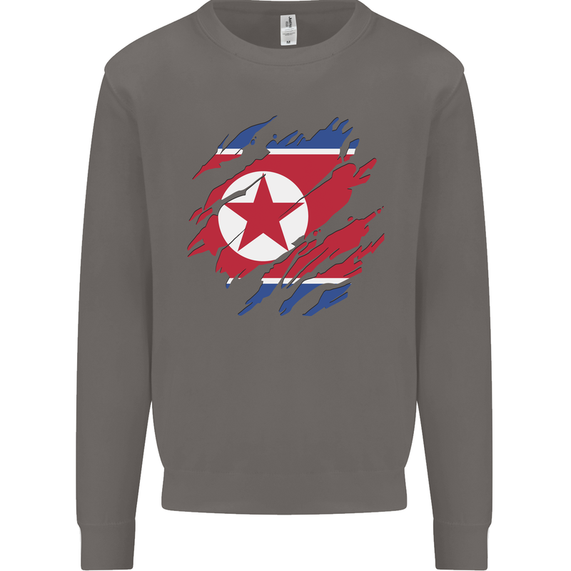 Torn North Korea Flag Korean Day Football Mens Sweatshirt Jumper Charcoal