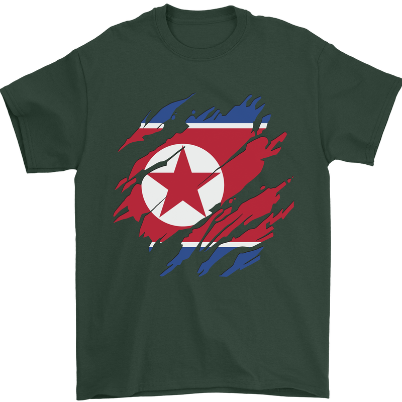 Torn North Korea Flag Korean Day Football Mens T-Shirt 100% Cotton Forest Green