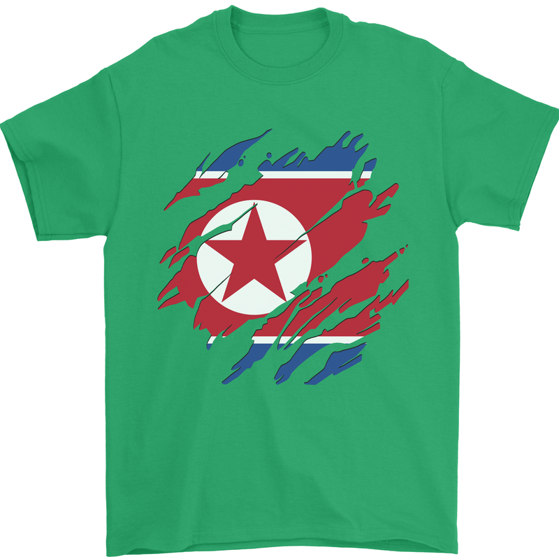 Torn North Korea Flag Korean Day Football Mens T-Shirt 100% Cotton Irish Green
