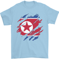 Torn North Korea Flag Korean Day Football Mens T-Shirt 100% Cotton Light Blue