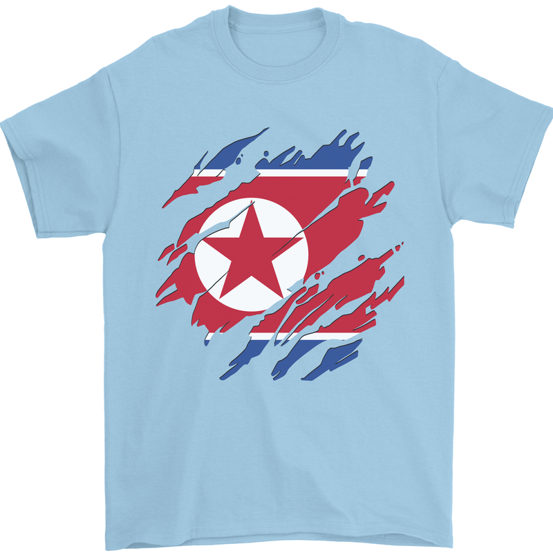 Torn North Korea Flag Korean Day Football Mens T-Shirt 100% Cotton Light Blue
