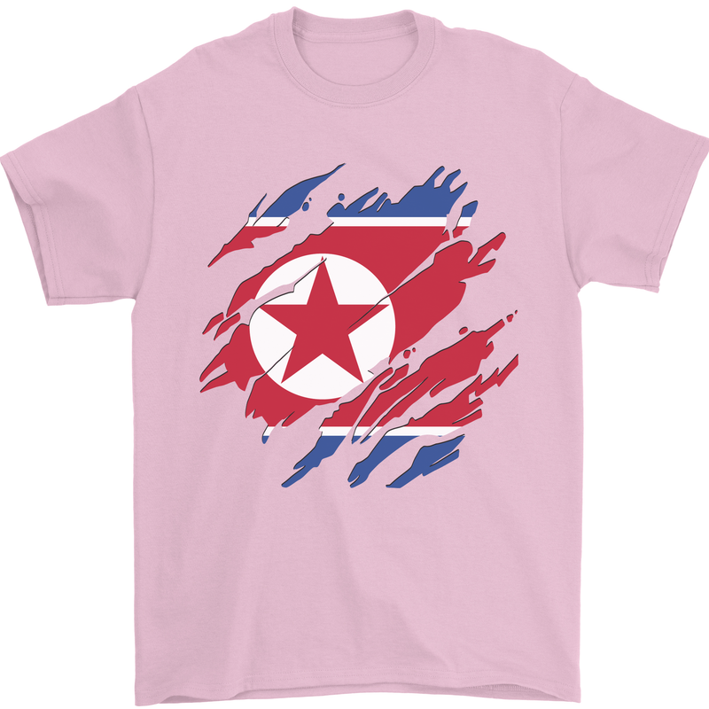 Torn North Korea Flag Korean Day Football Mens T-Shirt 100% Cotton Light Pink