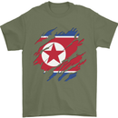 Torn North Korea Flag Korean Day Football Mens T-Shirt 100% Cotton Military Green