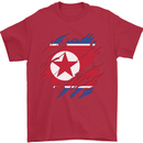 Torn North Korea Flag Korean Day Football Mens T-Shirt 100% Cotton Red