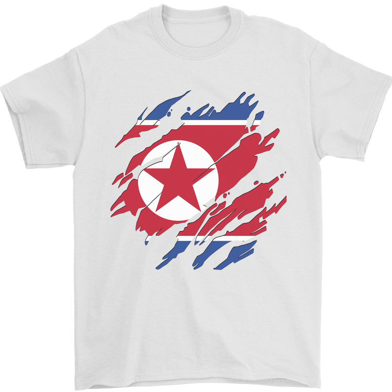 Torn North Korea Flag Korean Day Football Mens T-Shirt 100% Cotton White