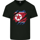 Torn North Korea Flag Korean Day Football Mens V-Neck Cotton T-Shirt Black