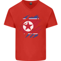 Torn North Korea Flag Korean Day Football Mens V-Neck Cotton T-Shirt Red