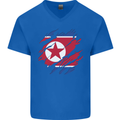 Torn North Korea Flag Korean Day Football Mens V-Neck Cotton T-Shirt Royal Blue