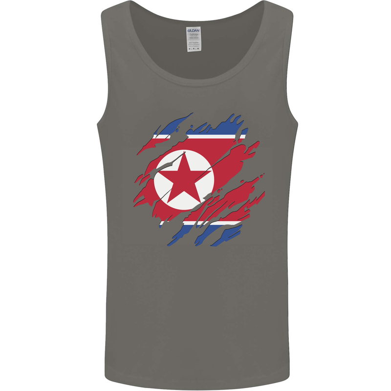 Torn North Korea Flag Korean Day Football Mens Vest Tank Top Charcoal