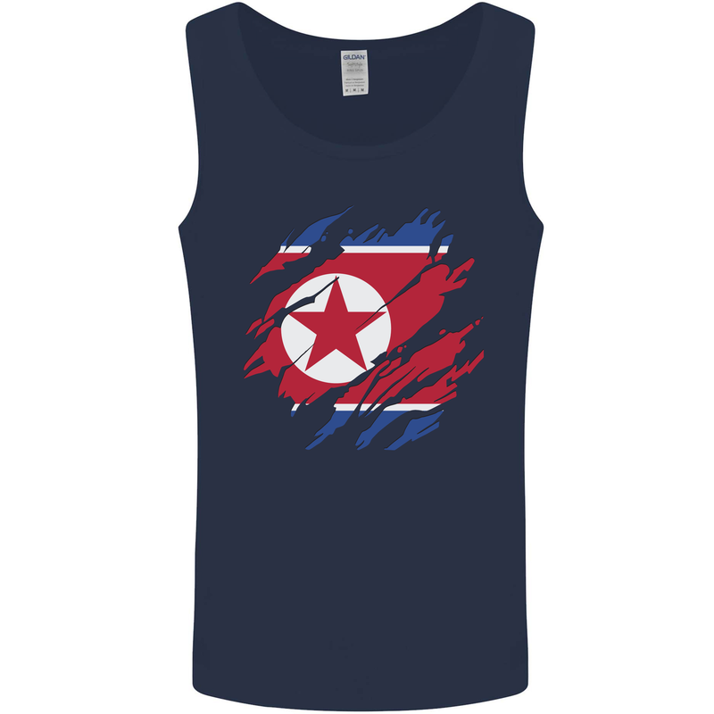 Torn North Korea Flag Korean Day Football Mens Vest Tank Top Navy Blue