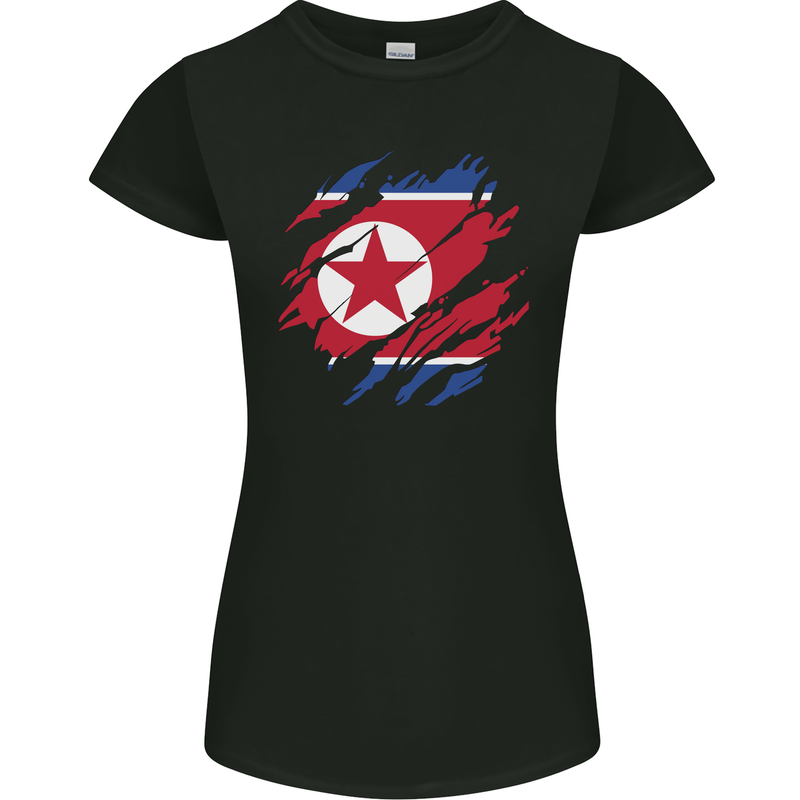 Torn North Korea Flag Korean Day Football Womens Petite Cut T-Shirt Black