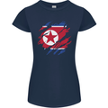 Torn North Korea Flag Korean Day Football Womens Petite Cut T-Shirt Navy Blue