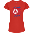 Torn North Korea Flag Korean Day Football Womens Petite Cut T-Shirt Red