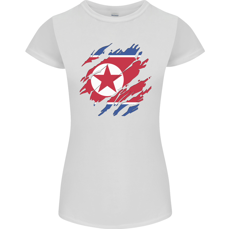Torn North Korea Flag Korean Day Football Womens Petite Cut T-Shirt White