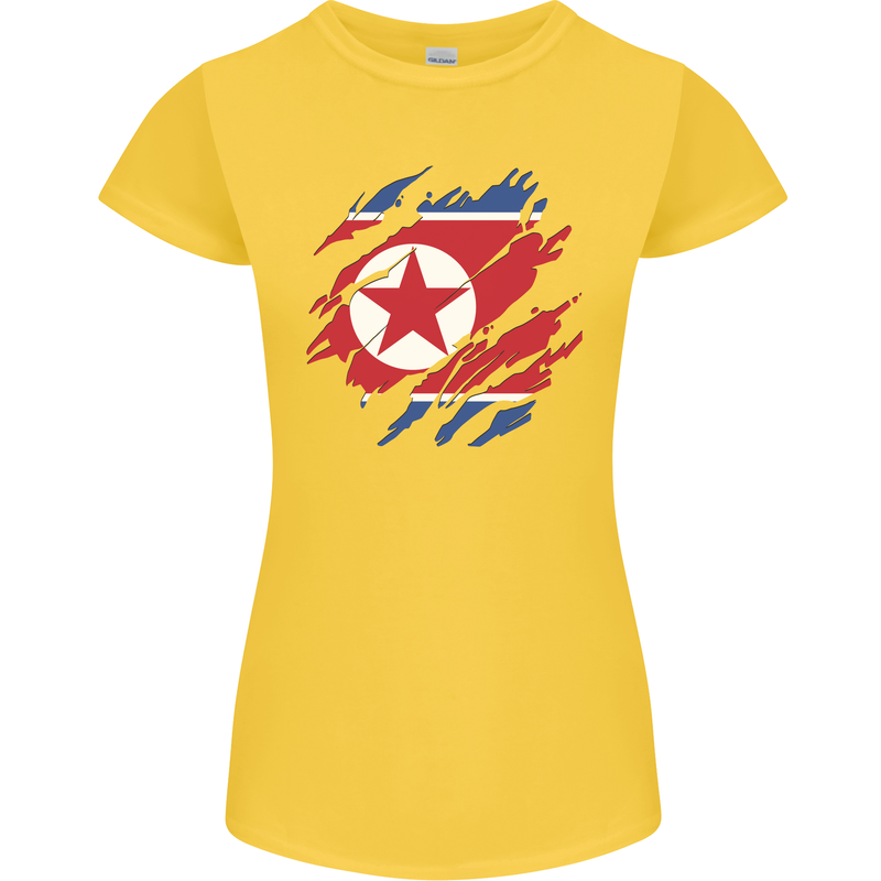 Torn North Korea Flag Korean Day Football Womens Petite Cut T-Shirt Yellow