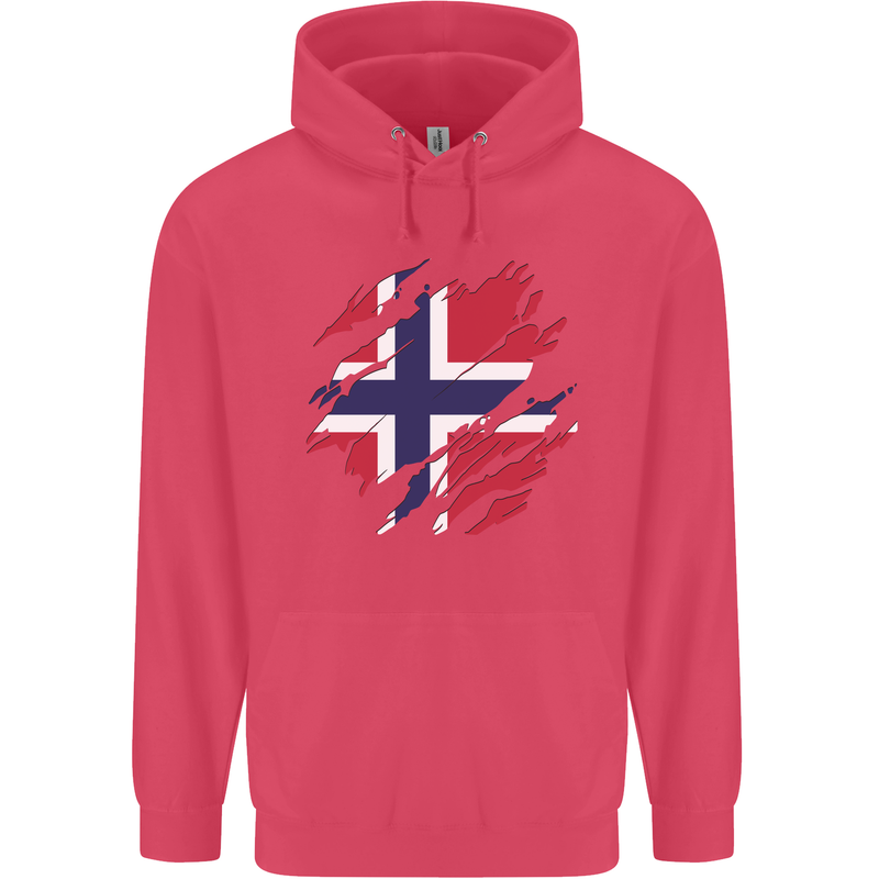 Torn Norway Flag Norwegian Day Football Childrens Kids Hoodie Heliconia