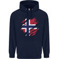 Torn Norway Flag Norwegian Day Football Childrens Kids Hoodie Navy Blue