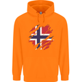 Torn Norway Flag Norwegian Day Football Childrens Kids Hoodie Orange