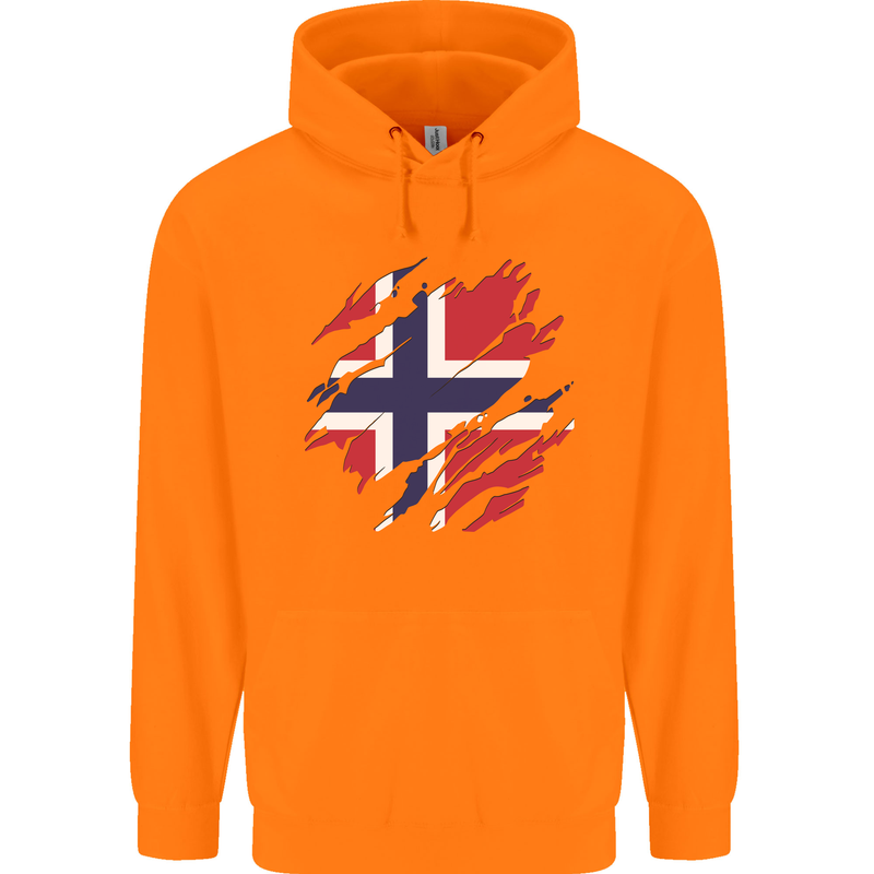 Torn Norway Flag Norwegian Day Football Childrens Kids Hoodie Orange