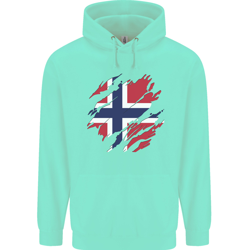 Torn Norway Flag Norwegian Day Football Childrens Kids Hoodie Peppermint