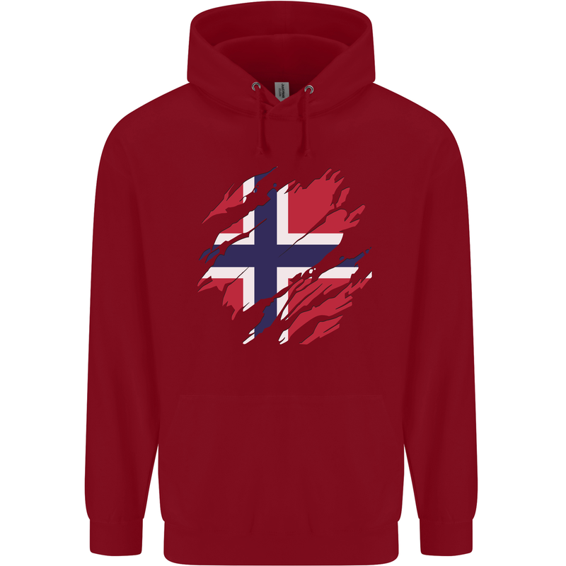 Torn Norway Flag Norwegian Day Football Childrens Kids Hoodie Red
