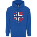 Torn Norway Flag Norwegian Day Football Childrens Kids Hoodie Royal Blue