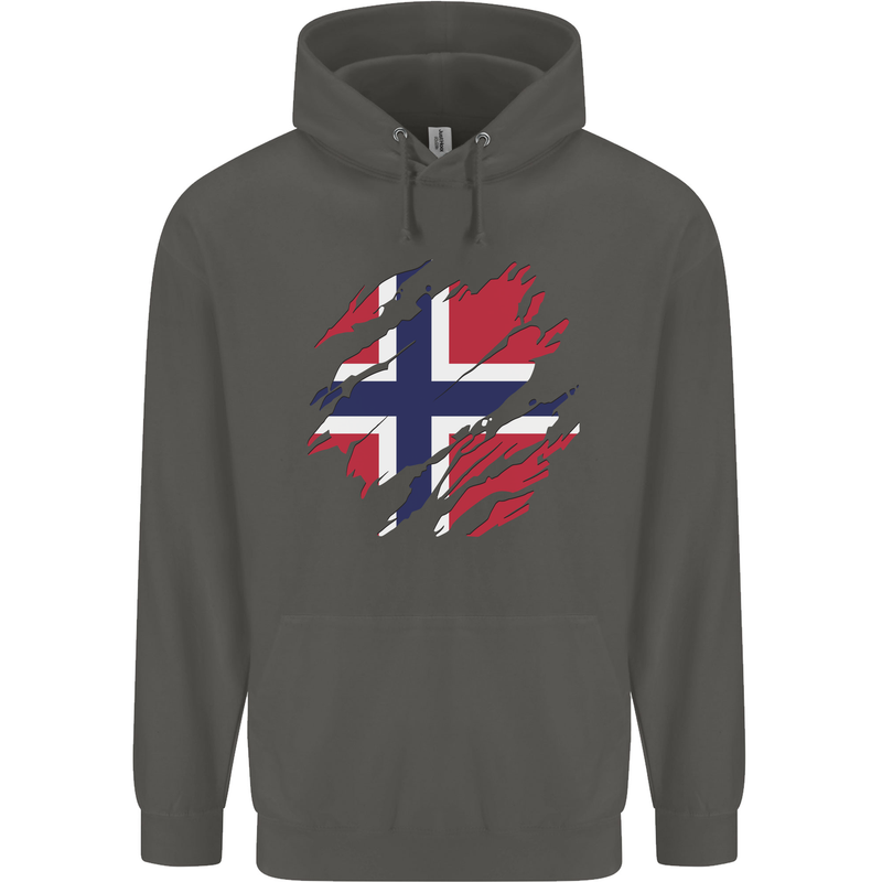 Torn Norway Flag Norwegian Day Football Childrens Kids Hoodie Storm Grey