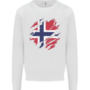 Torn Norway Flag Norwegian Day Football Kids Sweatshirt Jumper White