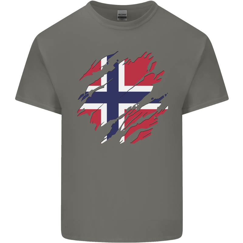 Torn Norway Flag Norwegian Day Football Kids T-Shirt Childrens Charcoal