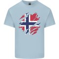 Torn Norway Flag Norwegian Day Football Kids T-Shirt Childrens Light Blue