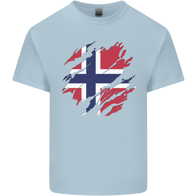 Torn Norway Flag Norwegian Day Football Kids T-Shirt Childrens Light Blue