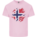 Torn Norway Flag Norwegian Day Football Kids T-Shirt Childrens Light Pink