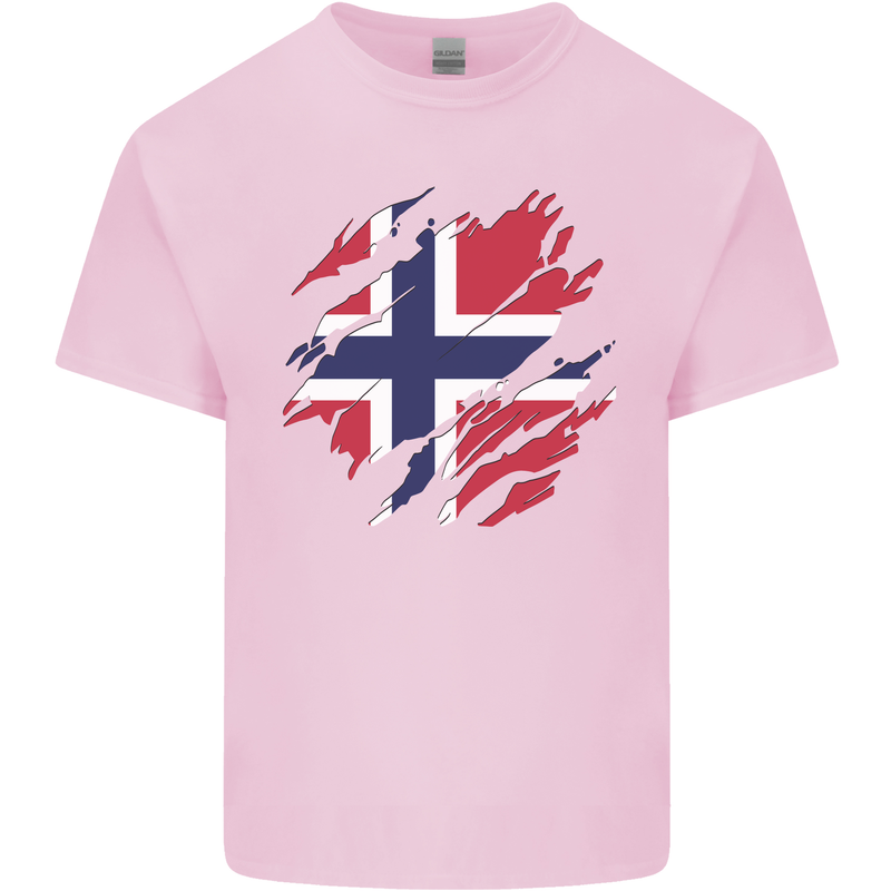 Torn Norway Flag Norwegian Day Football Kids T-Shirt Childrens Light Pink