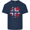 Torn Norway Flag Norwegian Day Football Kids T-Shirt Childrens Navy Blue