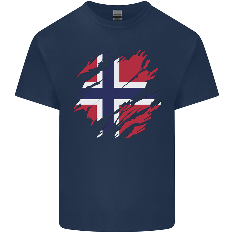 Torn Norway Flag Norwegian Day Football Kids T-Shirt Childrens Navy Blue