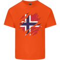 Torn Norway Flag Norwegian Day Football Kids T-Shirt Childrens Orange