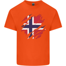 Torn Norway Flag Norwegian Day Football Kids T-Shirt Childrens Orange