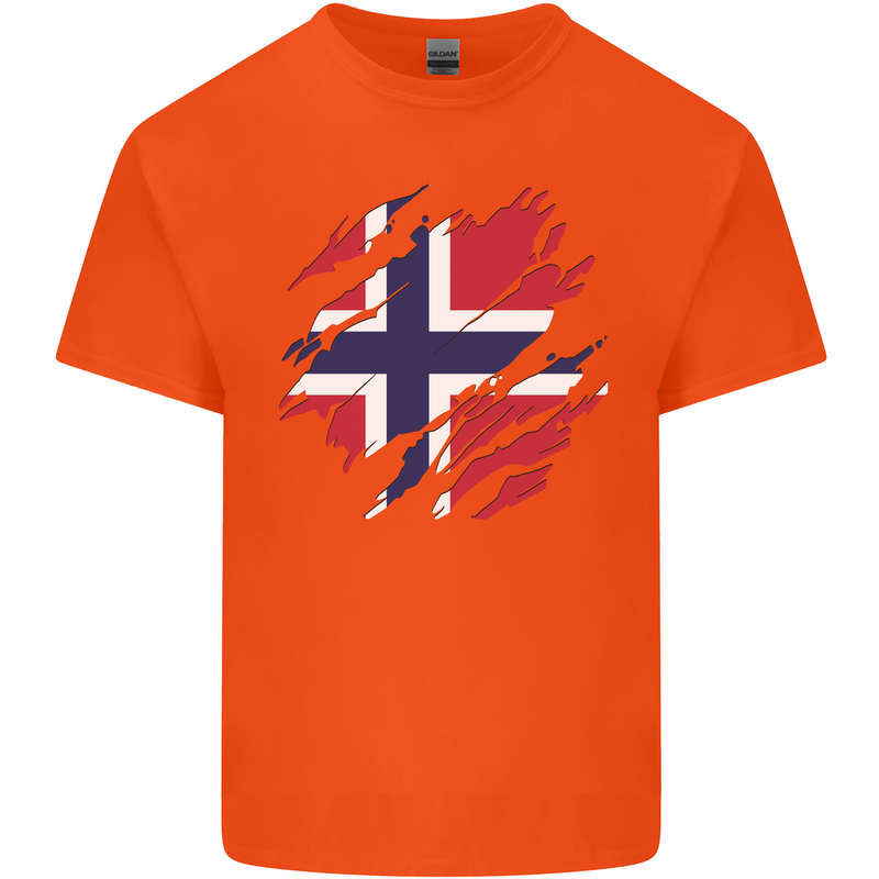 Torn Norway Flag Norwegian Day Football Kids T-Shirt Childrens Orange