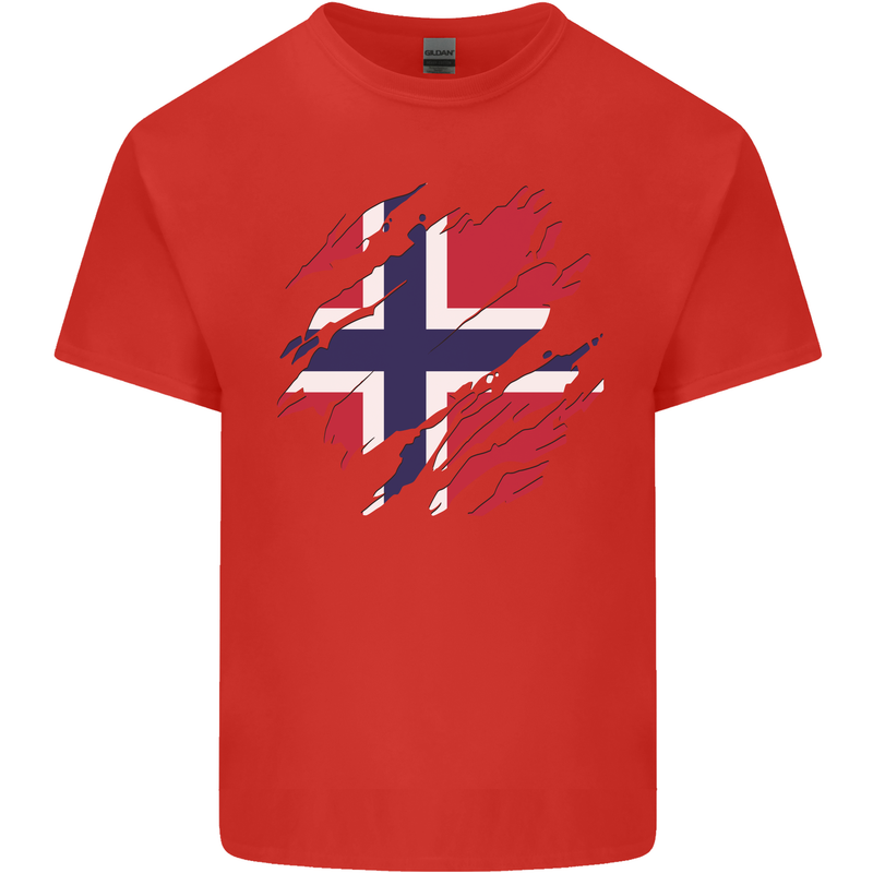 Torn Norway Flag Norwegian Day Football Kids T-Shirt Childrens Red