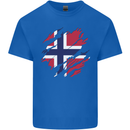 Torn Norway Flag Norwegian Day Football Kids T-Shirt Childrens Royal Blue