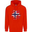 Torn Norway Flag Norwegian Day Football Mens 80% Cotton Hoodie Bright Red