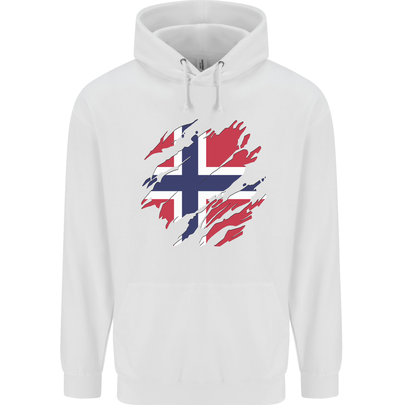 Torn Norway Flag Norwegian Day Football Mens 80% Cotton Hoodie White