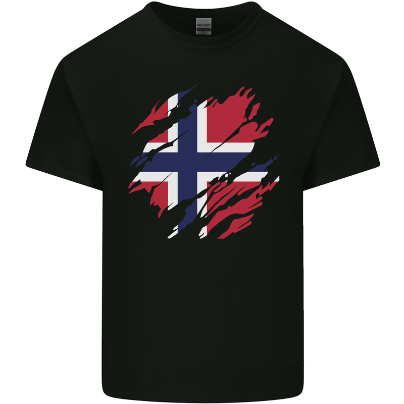 Torn Norway Flag Norwegian Day Football Mens Cotton T-Shirt Tee Top Black