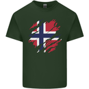 Torn Norway Flag Norwegian Day Football Mens Cotton T-Shirt Tee Top Forest Green