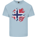 Torn Norway Flag Norwegian Day Football Mens Cotton T-Shirt Tee Top Light Blue