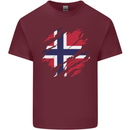 Torn Norway Flag Norwegian Day Football Mens Cotton T-Shirt Tee Top Maroon