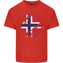 Torn Norway Flag Norwegian Day Football Mens Cotton T-Shirt Tee Top Red