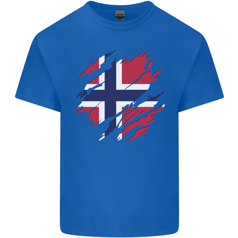 Torn Norway Flag Norwegian Day Football Mens Cotton T-Shirt Tee Top Royal Blue