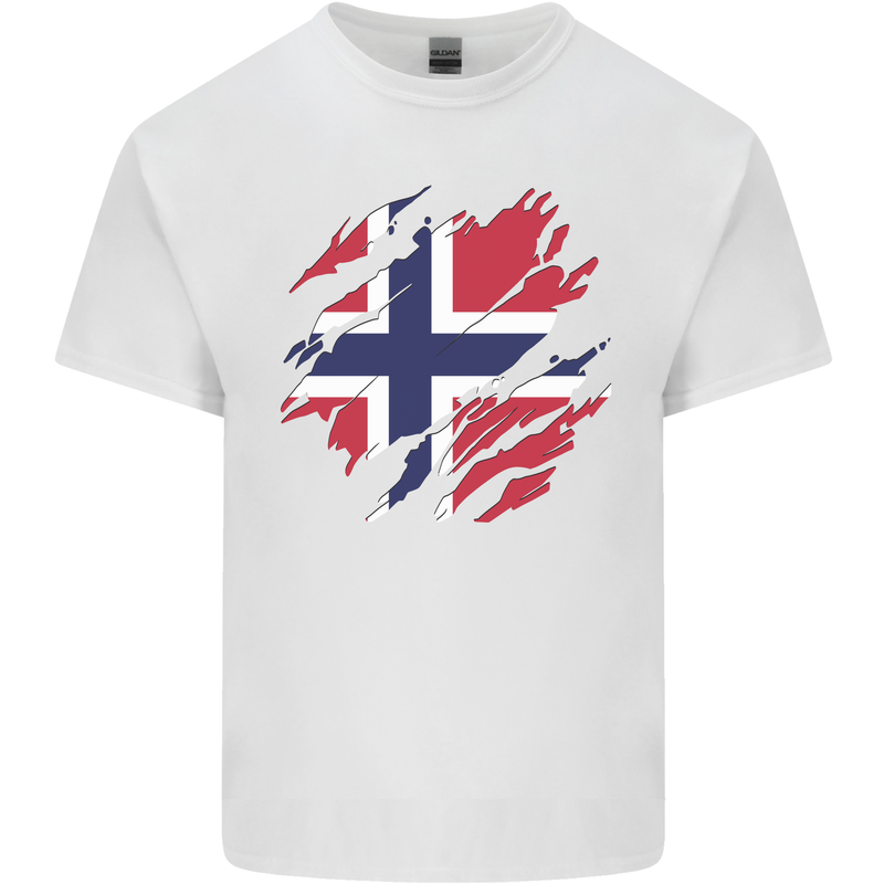 Torn Norway Flag Norwegian Day Football Mens Cotton T-Shirt Tee Top White